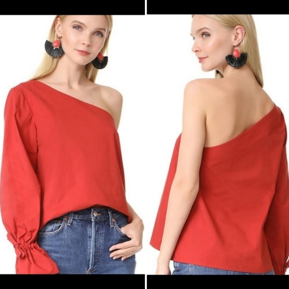 Tanya Taylor Voile Anka One Shoulder Asymmetric Red Top Size 10